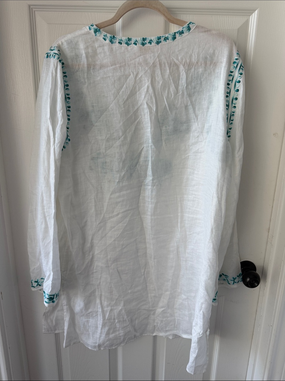 Johnny Was White Tunic with Teal Floral Embroidery - Picture 7 of 7